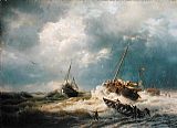 Ships Canvas Paintings - Ships in a Storm on the Dutch Coast 1854